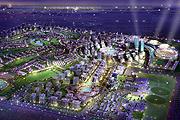 Artist's impression of Sports City master plan at night